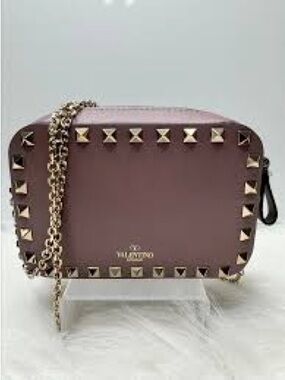 Valentino Garavani Rockstud Mini Camera Bag Mauve Leather Gold Stud Crossbody